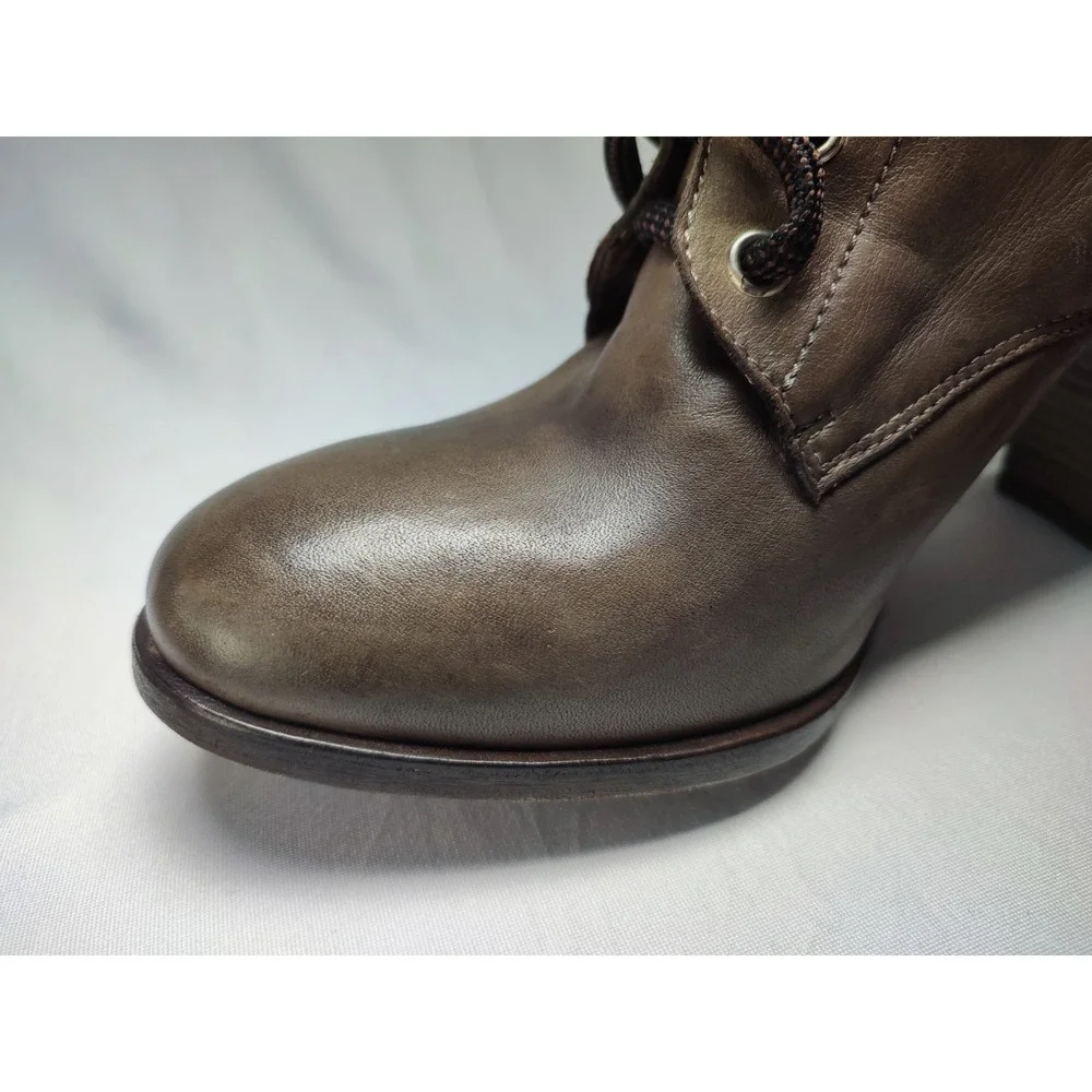 San Crispino ITALY Brown Leather Lace Up Buckle Combat Heel Boot Womens IT40 US9
